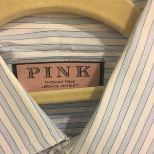 Blue and White Striped Thomas Pink Dress Shirt